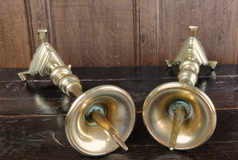 A large pair of 17thC brass prickets View III