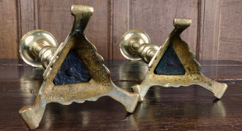 A large pair of 17thC brass prickets View IV