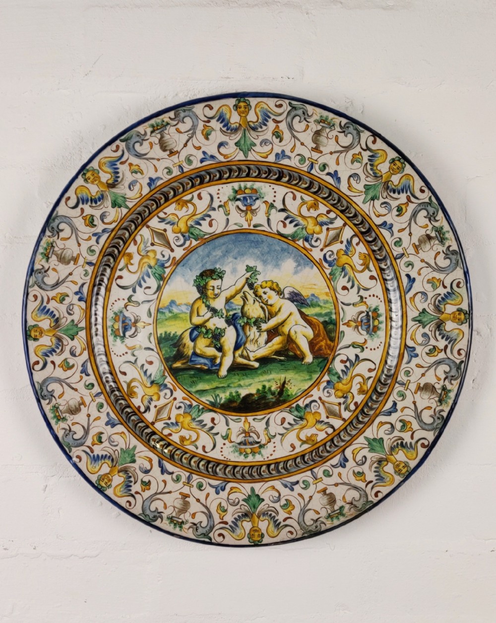 A large decorative 18th century Majolica charger