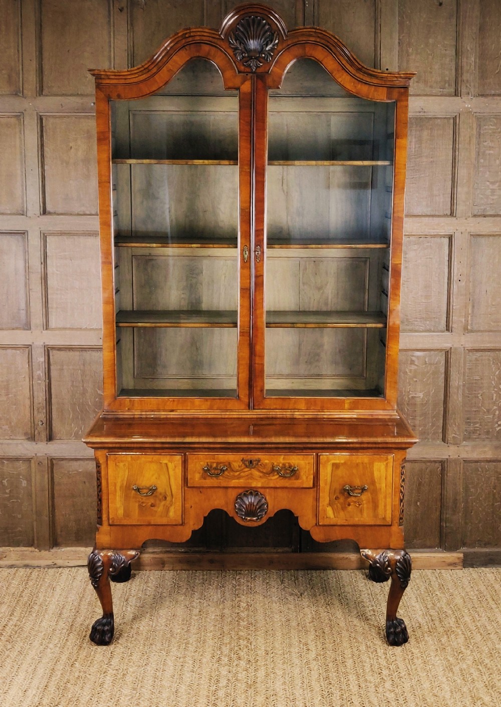 A super quality 19thC Irish walnut bookcase on stand