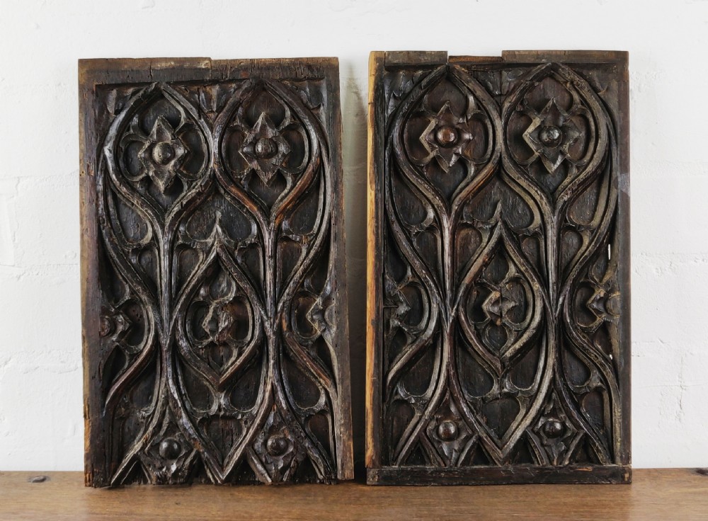 A pair of 16thC gothic oak panels