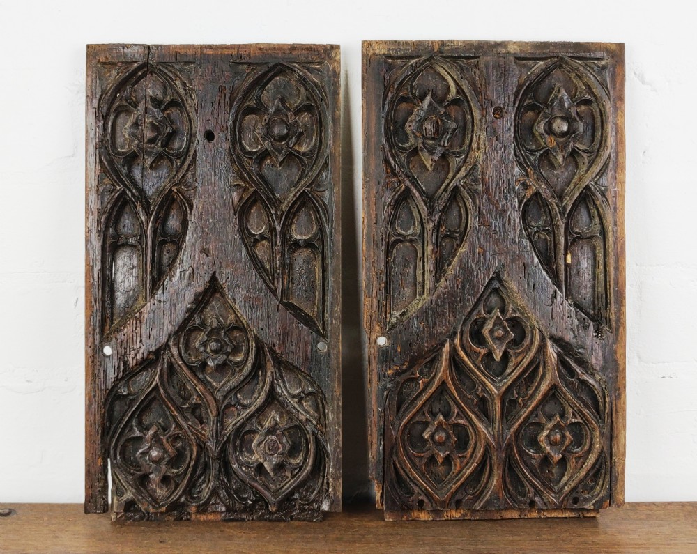 A pair of 16thC gothic oak panels