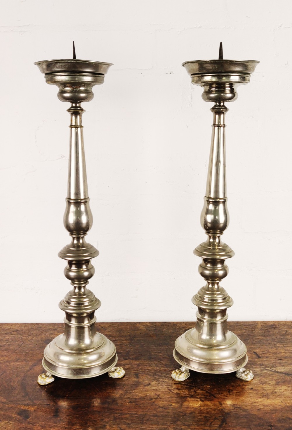 A large pair 19th century silver plated prickets 