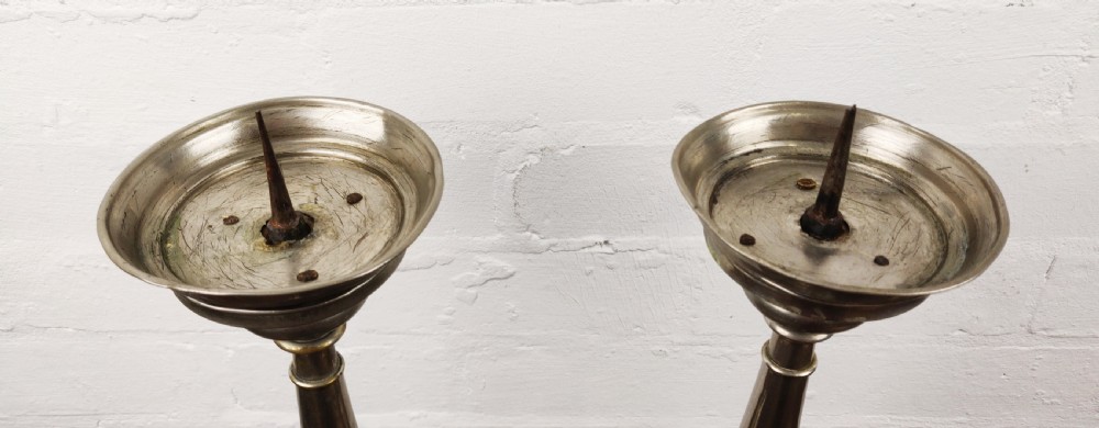 A large pair 19th century silver plated prickets  View II