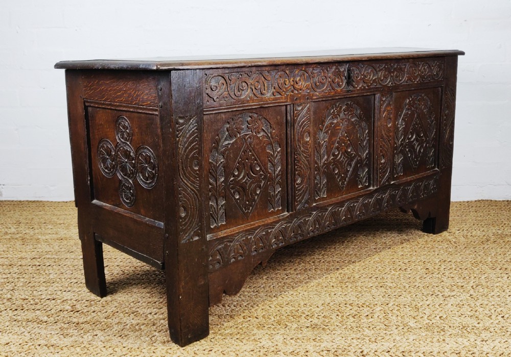 A 17th century carved coffer.  View V