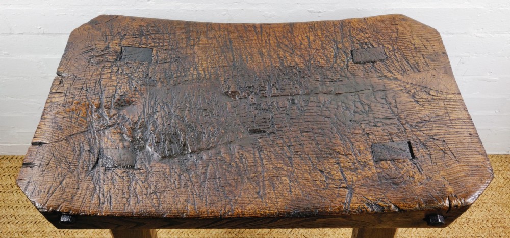 A fabulous 19th century elm butcher block.  View VI