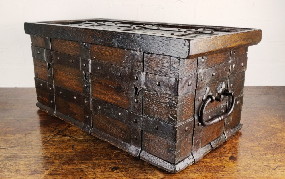 A fabulous late 16th century Iron bound collection chest. View II