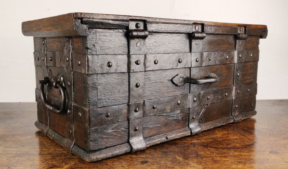 A fabulous late 16th century Iron bound collection chest. View VI