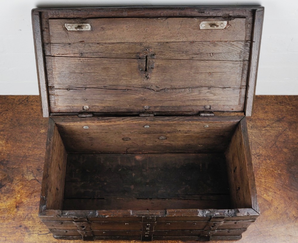 A fabulous late 16th century Iron bound collection chest. View X
