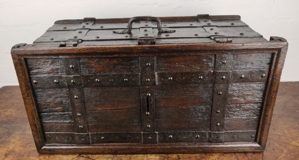 A fabulous late 16th century Iron bound collection chest. View XIV