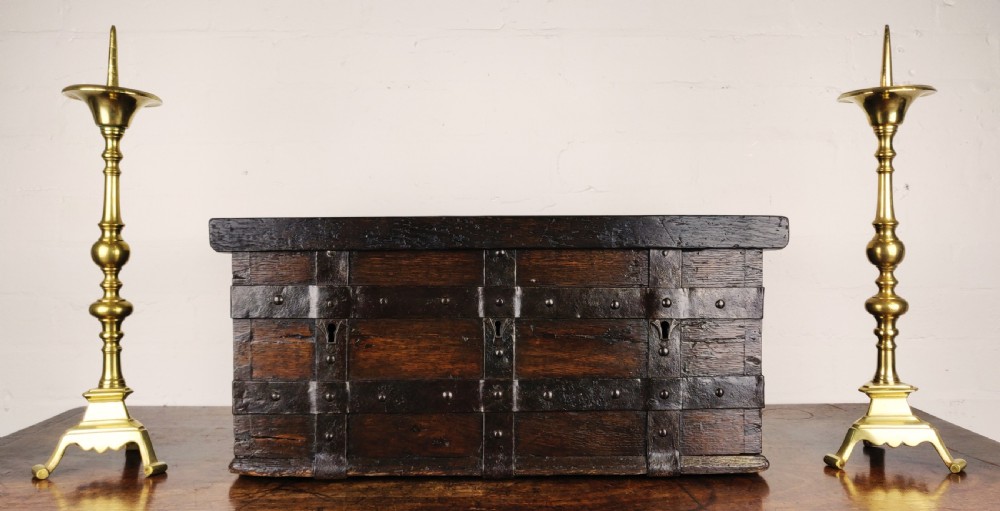 A fabulous late 16th century Iron bound collection chest. View XVI
