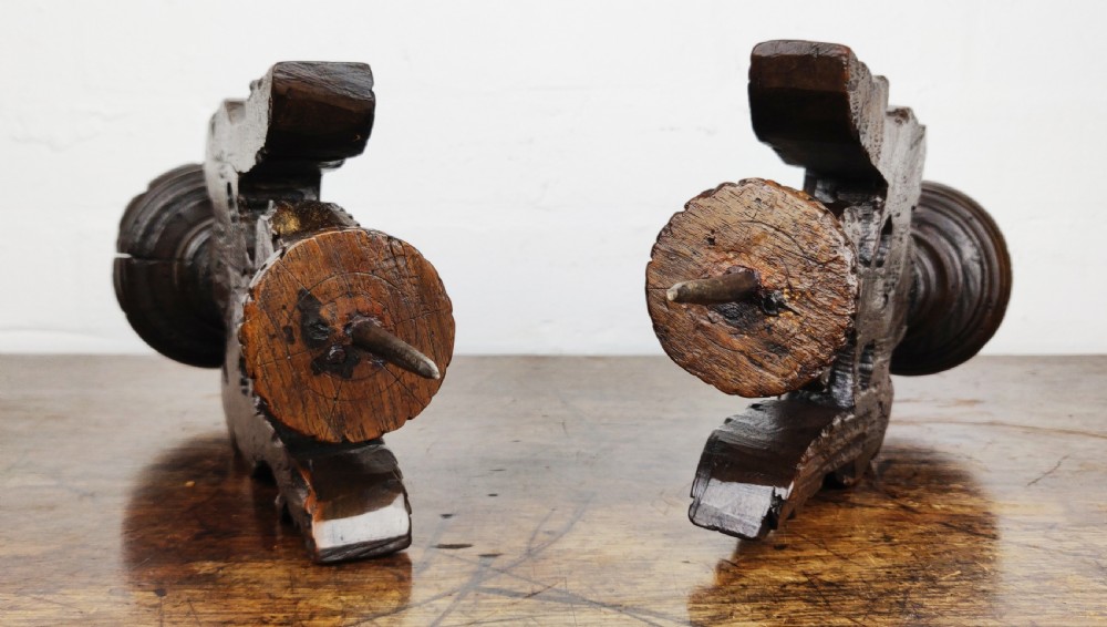 A Rare pair of late Elizabethan walnut prickets.  View VI