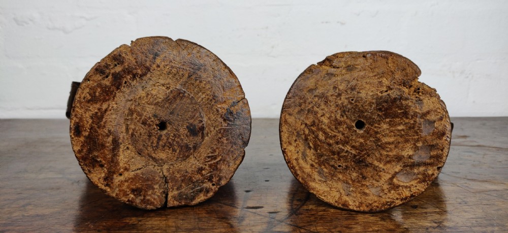 A Rare pair of late Elizabethan walnut prickets.  View VIII