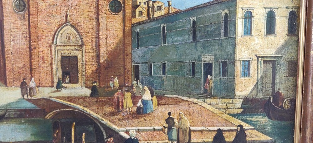A superb early 18th century oil on canvas of Venice scenery.  View IV