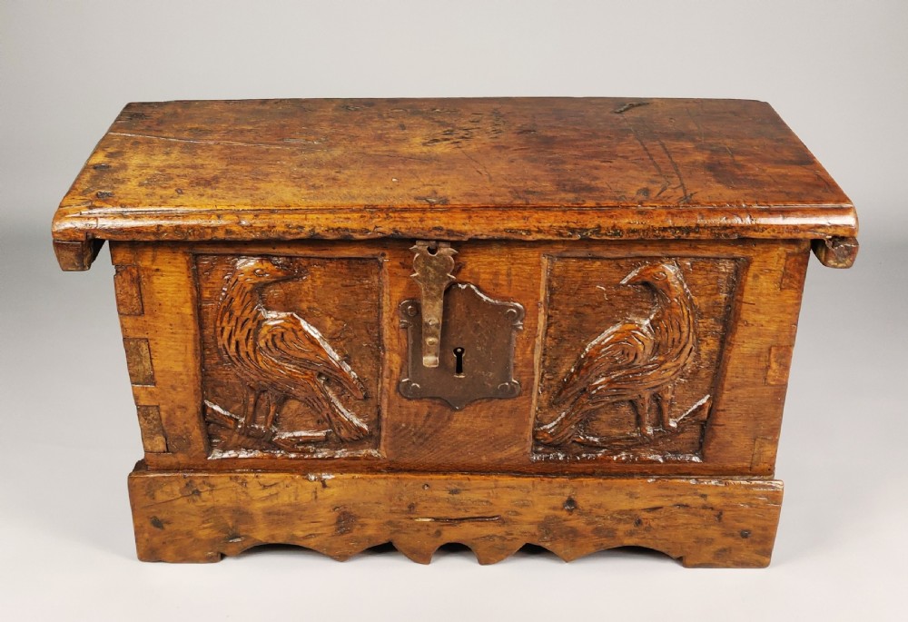 A small 17th century walnut coffer.  View II