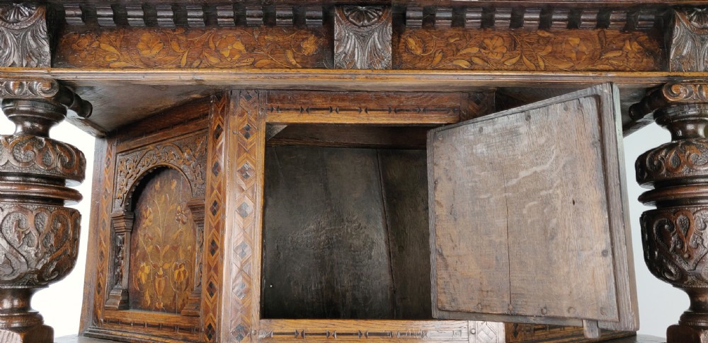 A Rare late Elizabethan marquetry livery cupboard.  View VII