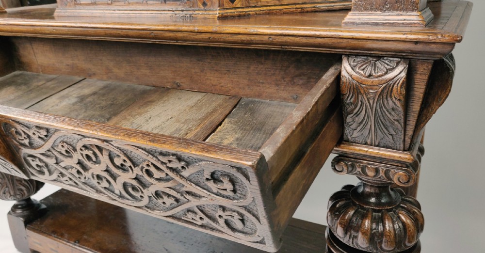 A Rare late Elizabethan marquetry livery cupboard.  View XVI