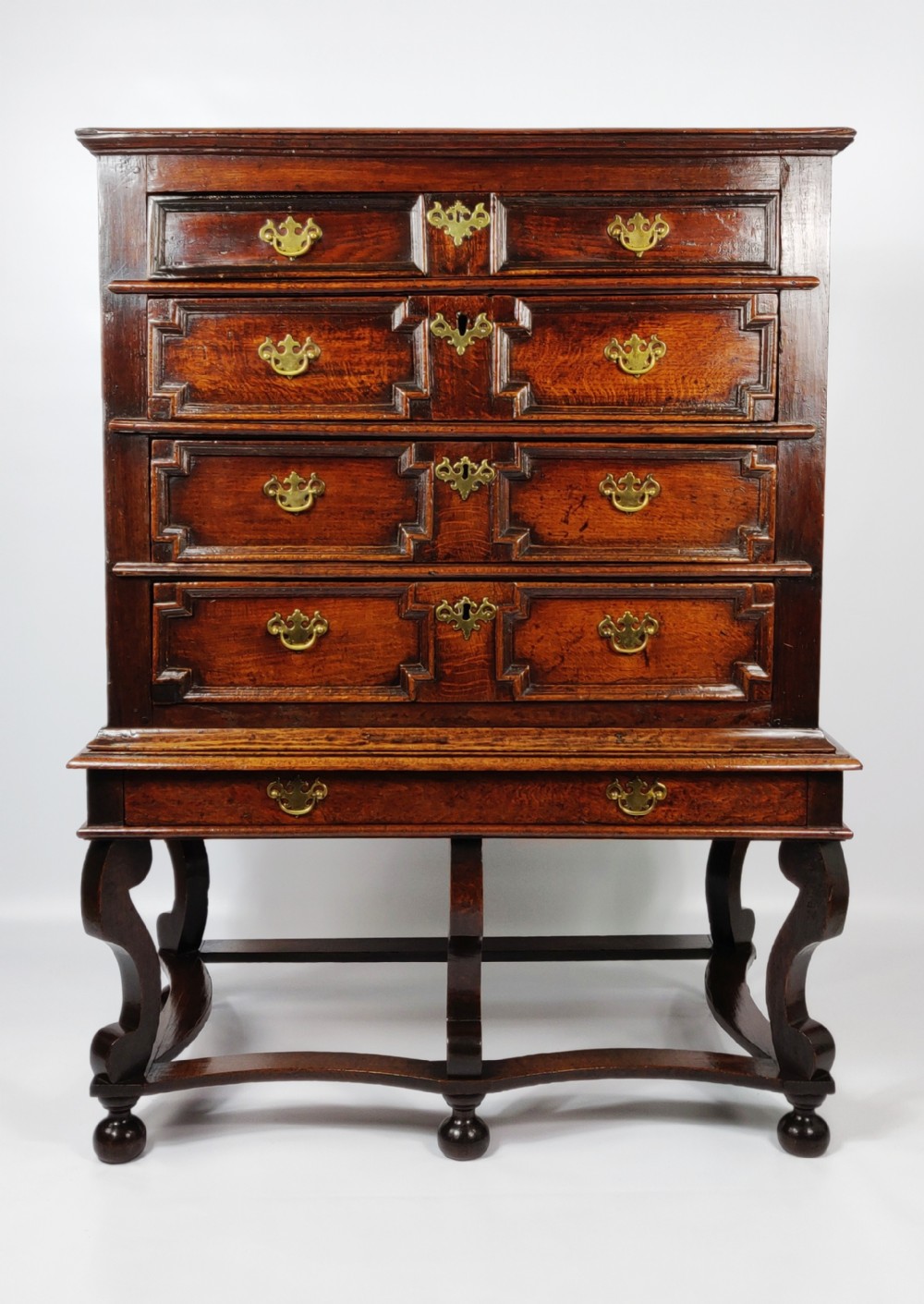 A late 17th century oak chest on stand.