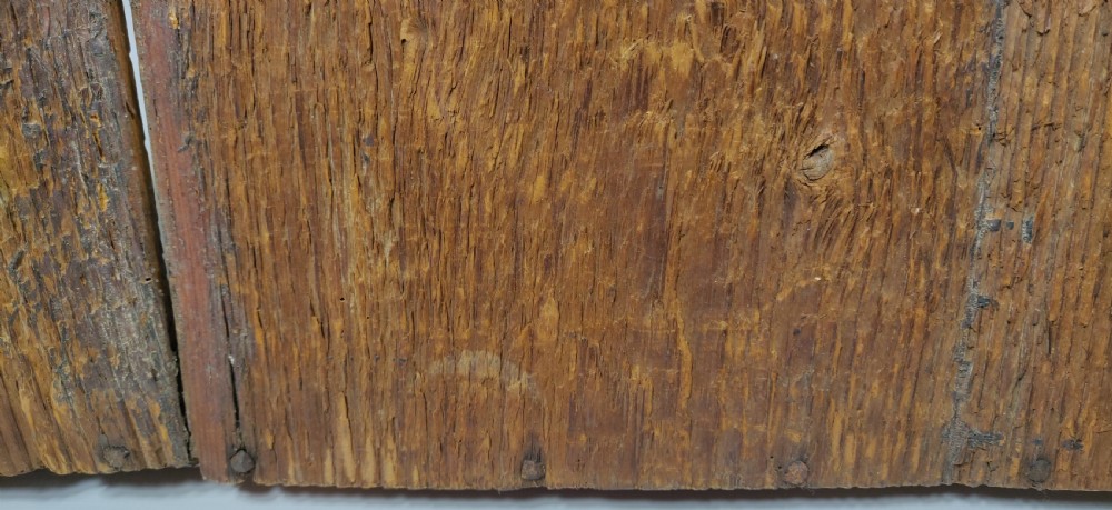 A late 17th century oak chest on stand. View XIII