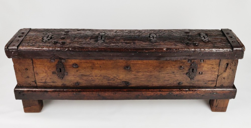 An early 16th century coin chest. 
