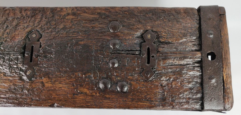 An early 16th century coin chest.  View X