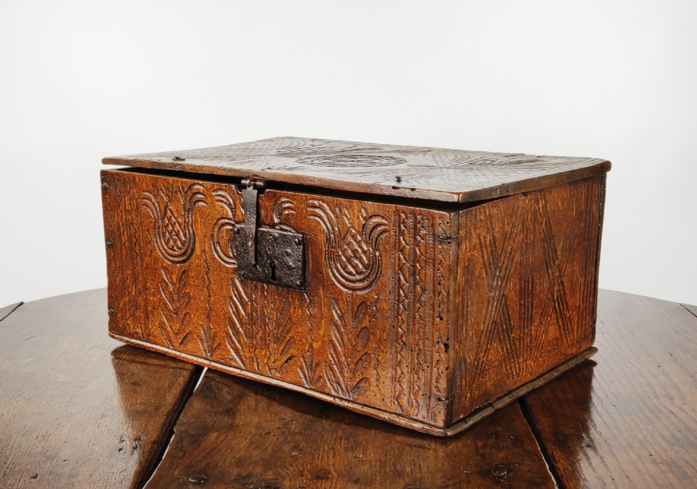 A late 17th - early 18th century carved box.  View II