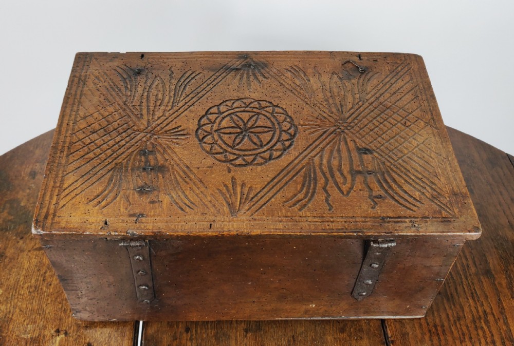 A late 17th - early 18th century carved box.  View VI