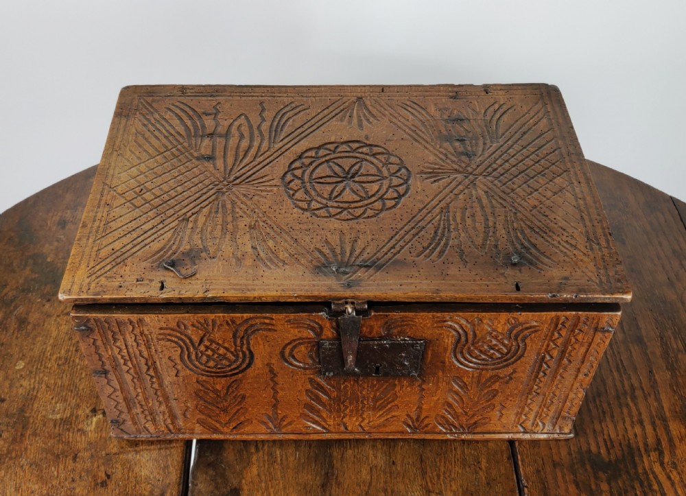 A late 17th - early 18th century carved box.  View VII