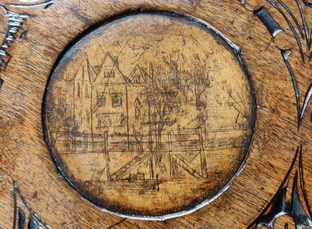An unusual 18th century pen-work tea table.  View XVI