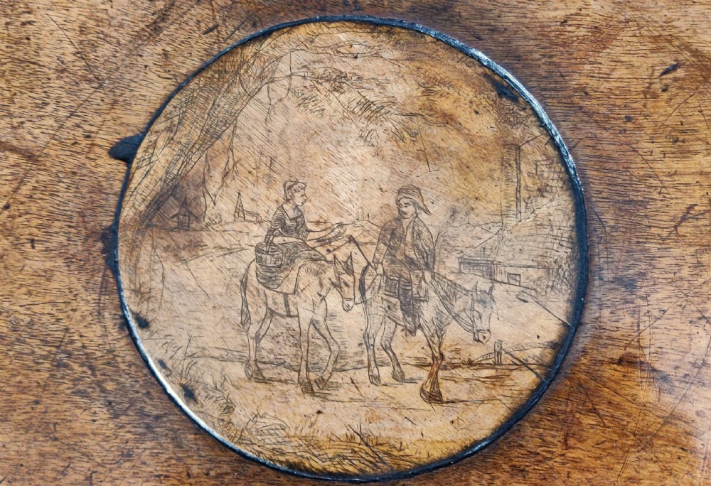 An unusual 18th century pen-work tea table.  View XVIII