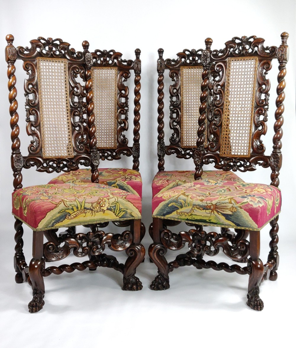 A fine set of four late 17th - early 18th century walnut chairs. 
