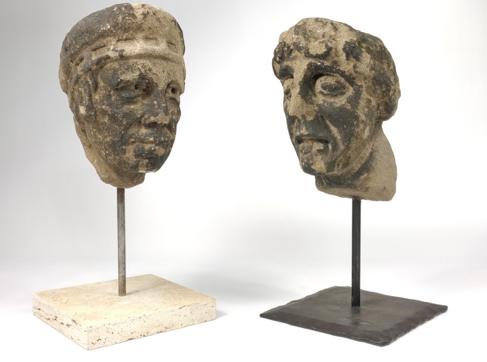 A pair of 14th century European stone heads.  View IV