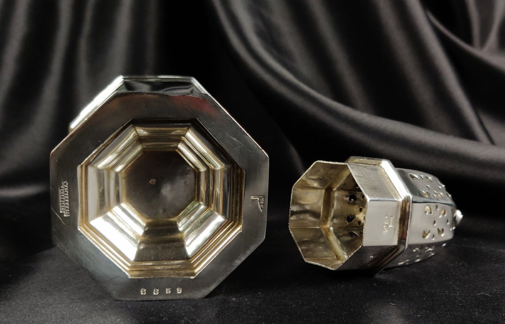 A 1930's silver sugar caster by Walker & Hall. View V