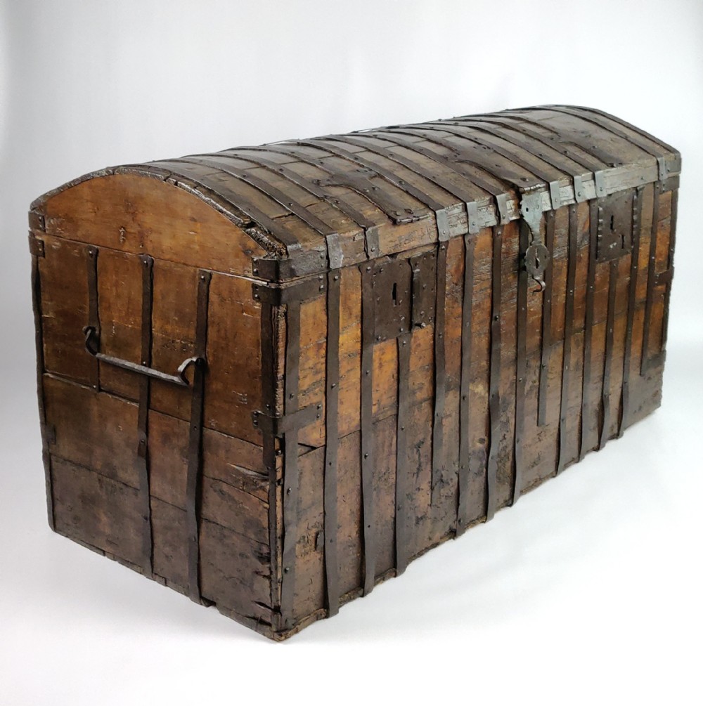 A large early 17th century iron bound chest. 