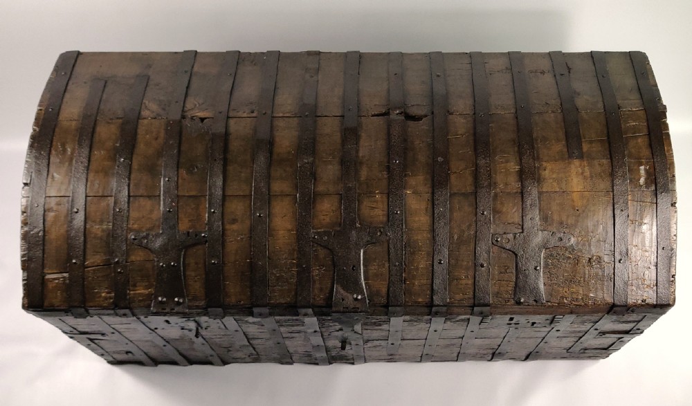 A large early 17th century iron bound chest.  View XI