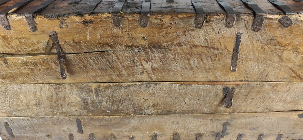 A large early 17th century iron bound chest.  View XVI