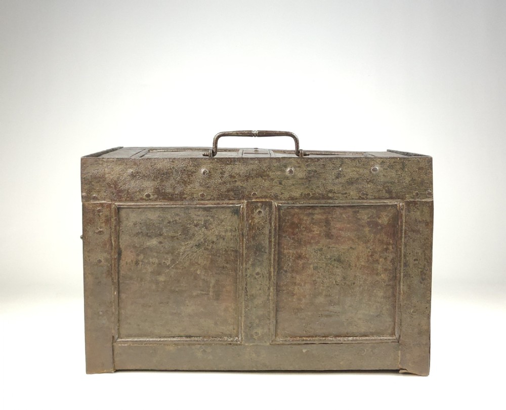 An early 18th century iron strongbox.  View II