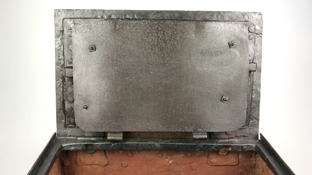 An early 18th century iron strongbox.  View X
