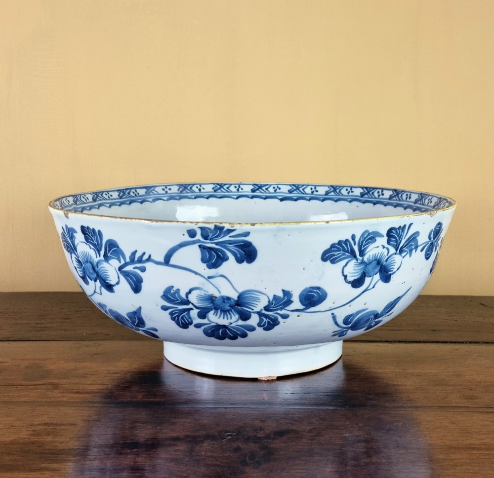 A large 18th century English delft punch bowl.  View IV