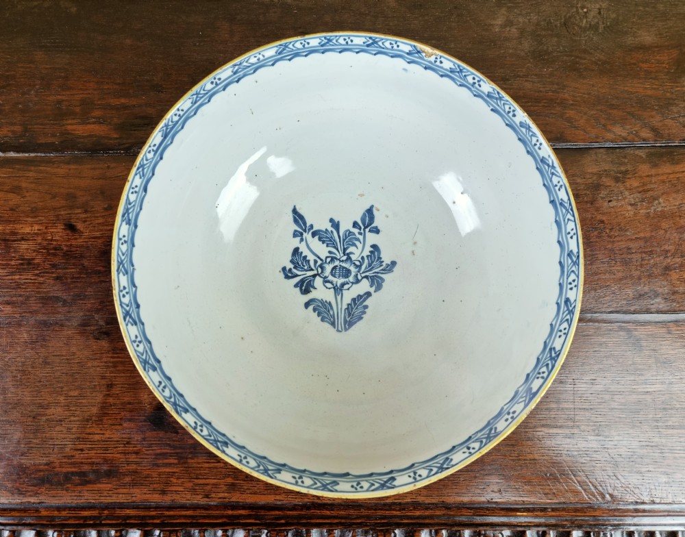 A large 18th century English delft punch bowl.  View VI