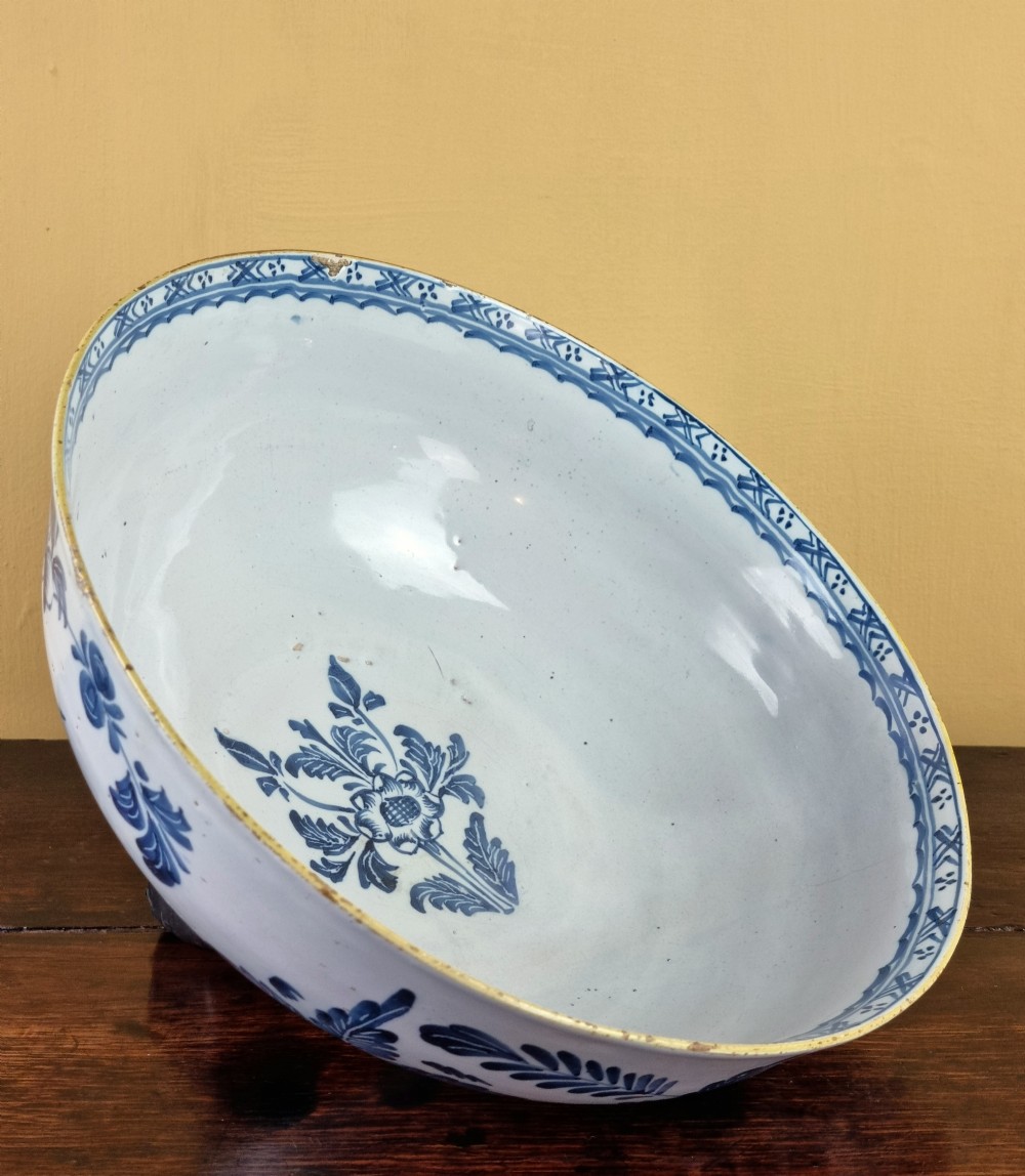A large 18th century English delft punch bowl.  View XI