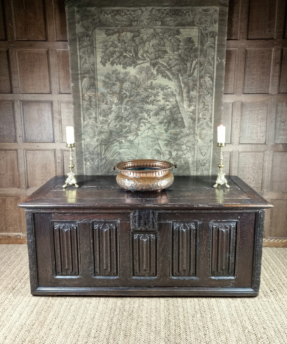 A large early 16th century linenfold coffer.  View II