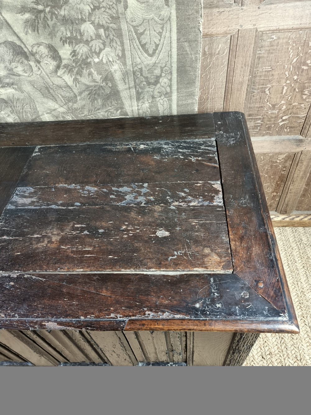 A large early 16th century linenfold coffer.  View VII