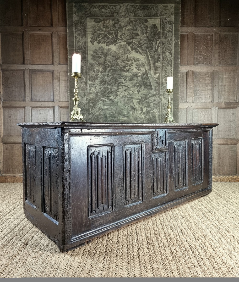 A large early 16th century linenfold coffer.  View XI