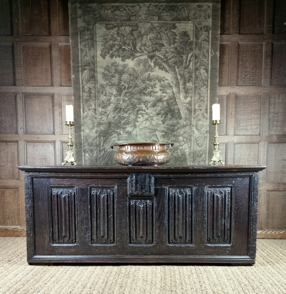 A large early 16th century linenfold coffer. 
