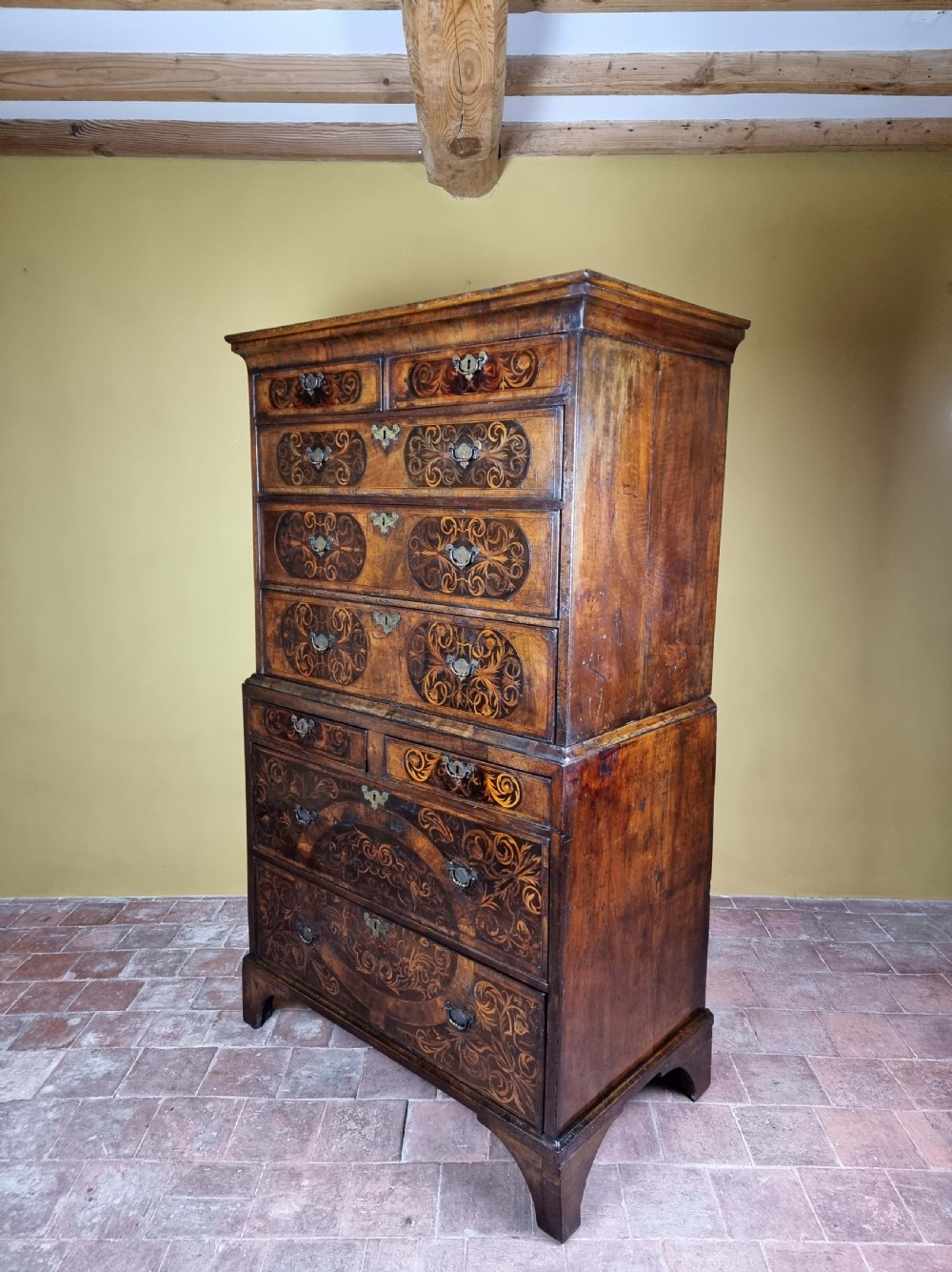 A rare George 1st Seaweed marquetry chest on chest. View XI