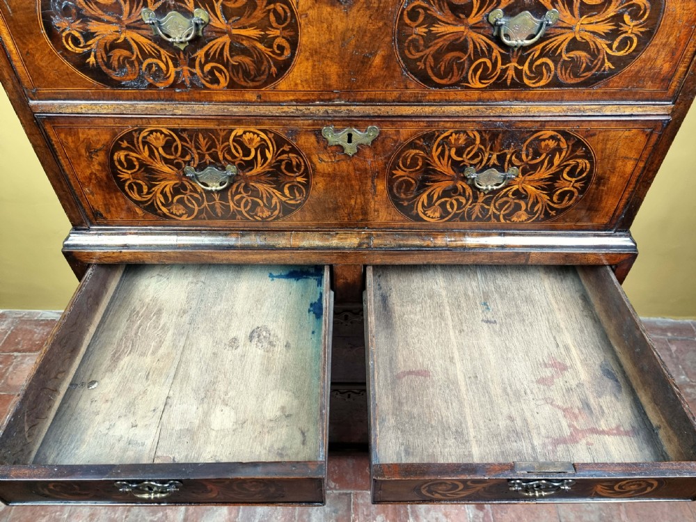 A rare George 1st Seaweed marquetry chest on chest. View XVII