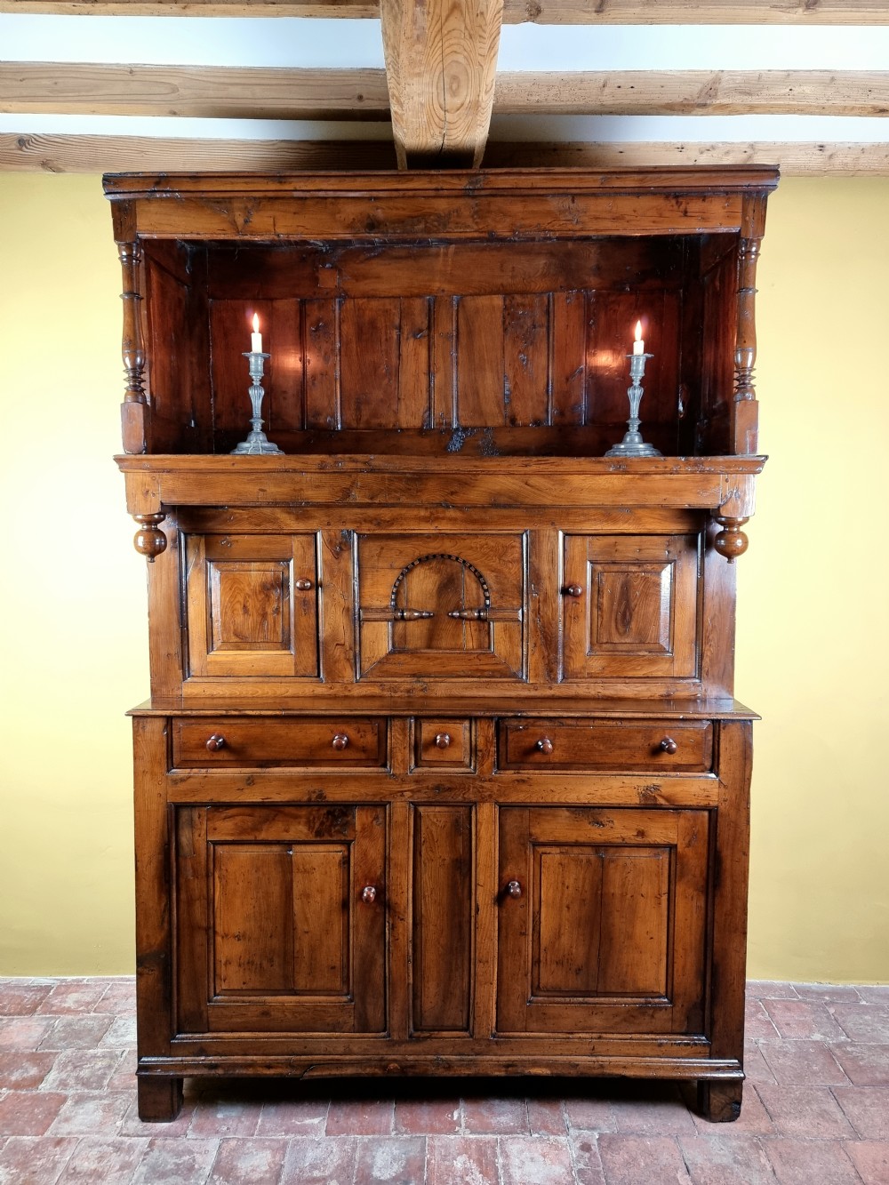 A rare mid 18th century yew wood tridarn. 