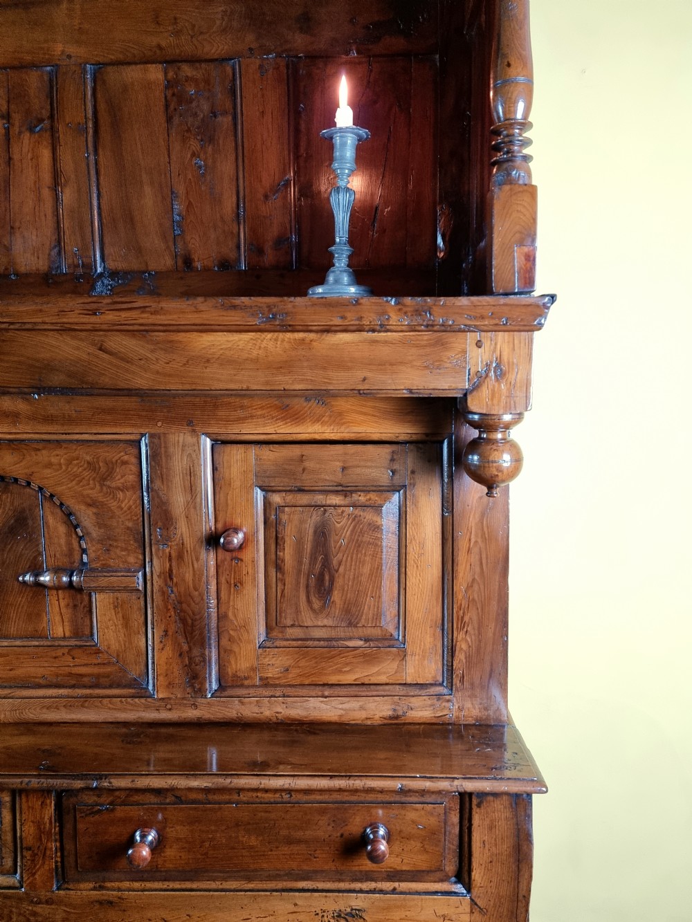 A rare mid 18th century yew wood tridarn.  View VI