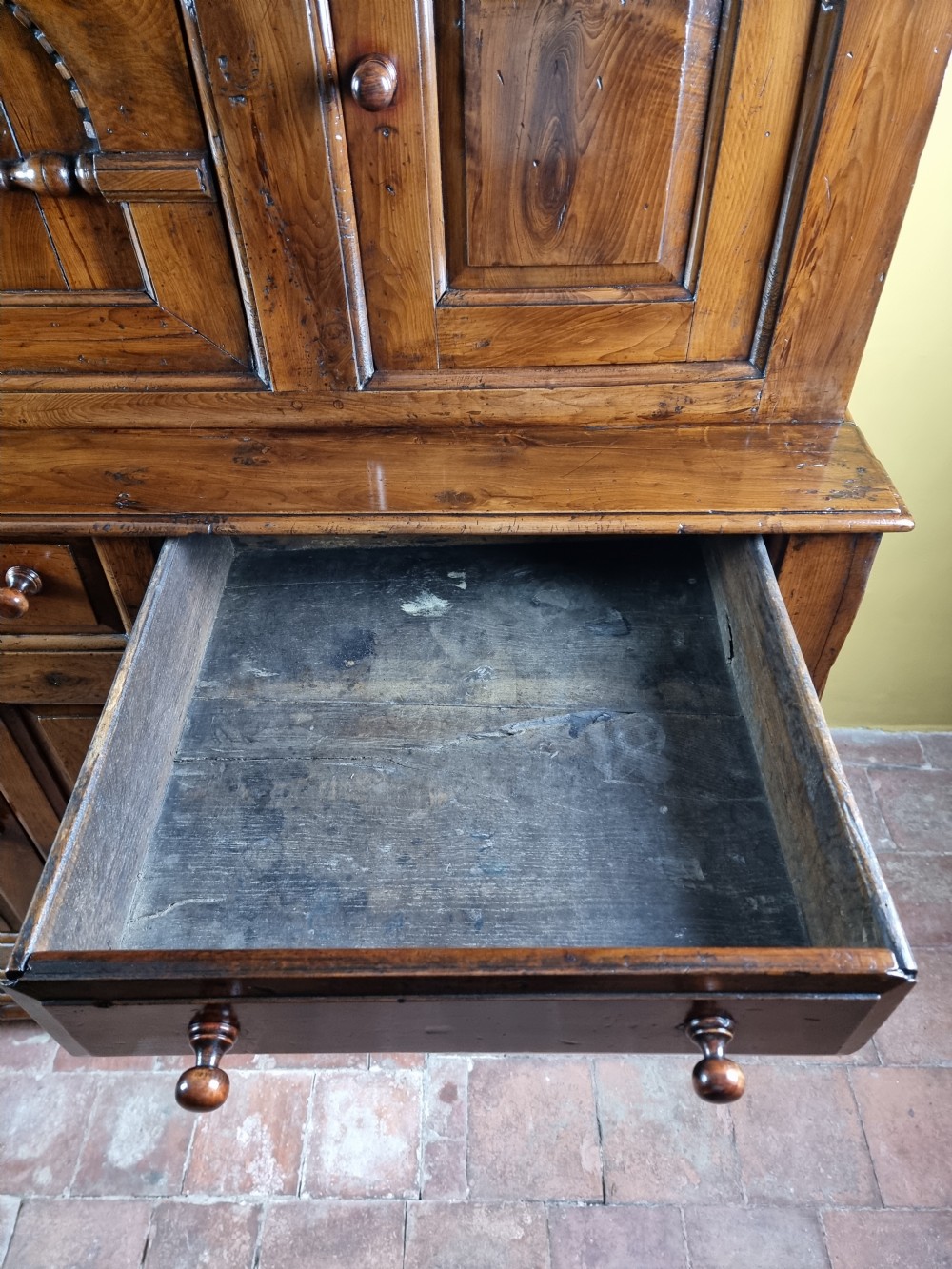 A rare mid 18th century yew wood tridarn.  View VIII